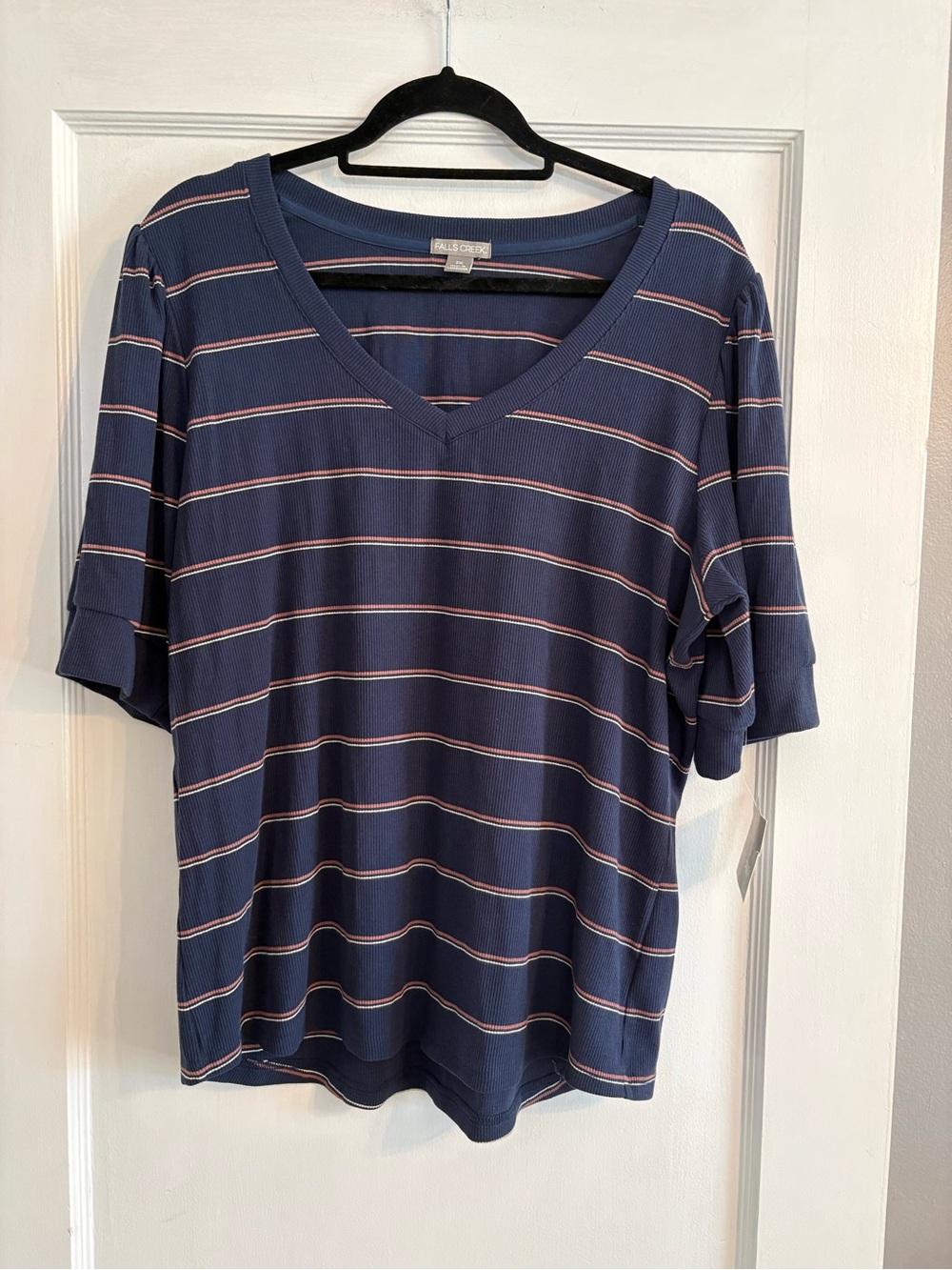 NWT Women's Fall Creek Blue Striped V-Neck Top Size 2X